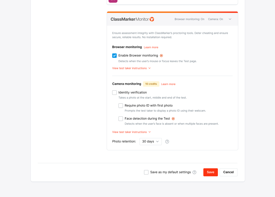 Automated Proctoring Settings